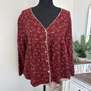 Cardigan Women’s Maroon Floral Plus Size Bohemian Tunic Bottom Vneck Sweater
